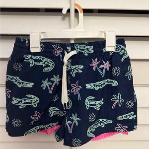 Chubbies Navy Swim Trunks with Alligator and Palm Print